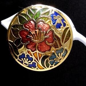 Vintage Floral Cloisonne Clip on Earrings, Pink Blue Enamel Flowers, 1 1/8 "